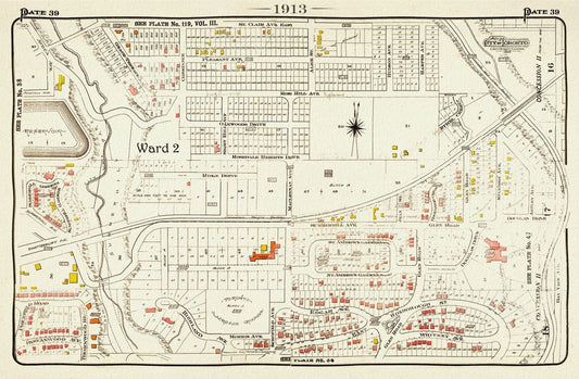 Plate 39 Toronto Uptown East, Rosedale North, Moore Park, 1913, map on heavy cotton canvas, 20 x 30" approx. - The Map Chest