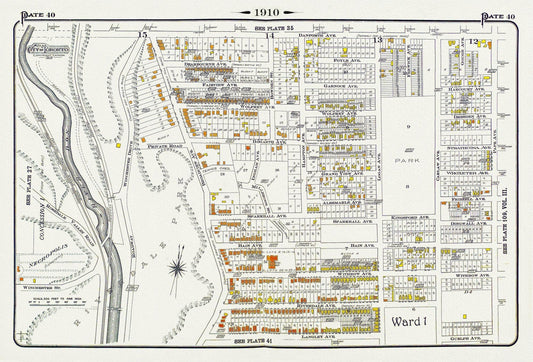 Plate 40, Toronto East, Riverdale, Withrow Park, 1910 , map on heavy cotton canvas, 20 x 30" approx. - The Map Chest