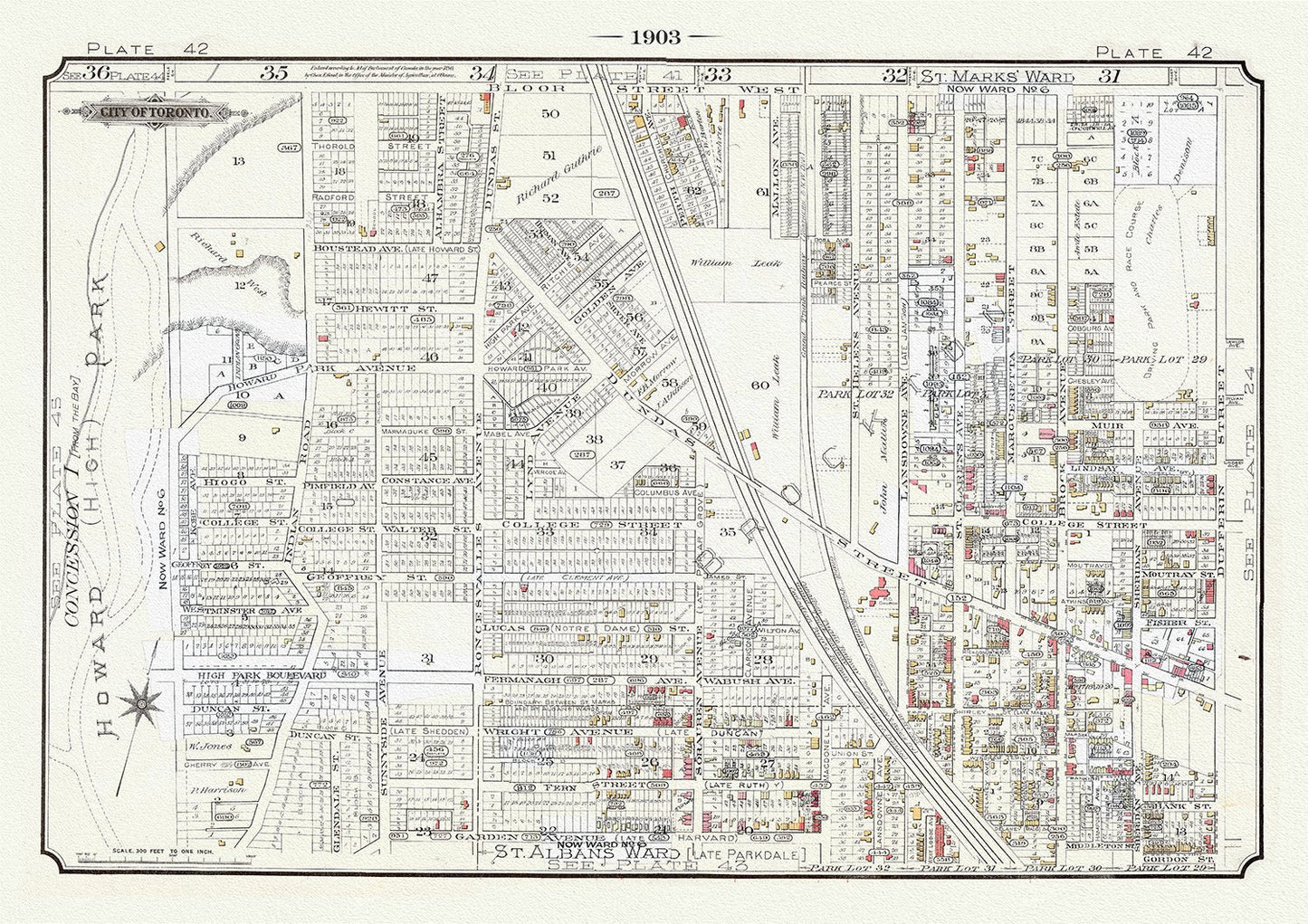 Plate 42A ,Toronto West, High Park to Brockton, 1903 Ver. II, map on heavy cotton canvas, 20 x 30" or 50 x 75cm. approx. - The Map Chest