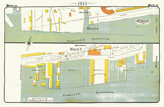Plate 45, Toronto Downtown, Waterfront, 1913, map on heavy cotton canvas, 20 x 30" approx. - The Map Chest
