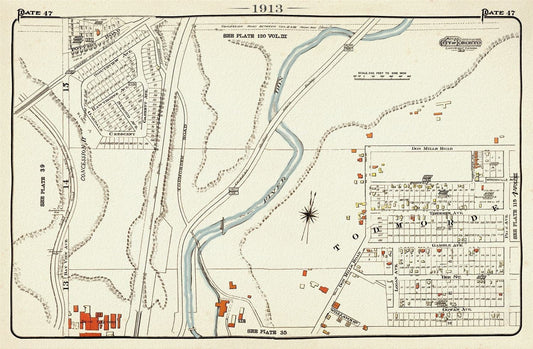Plate 47, Toronto East, Danforth, Todmordon, 1913, map on heavy cotton canvas, 20 x 30" approx. - The Map Chest