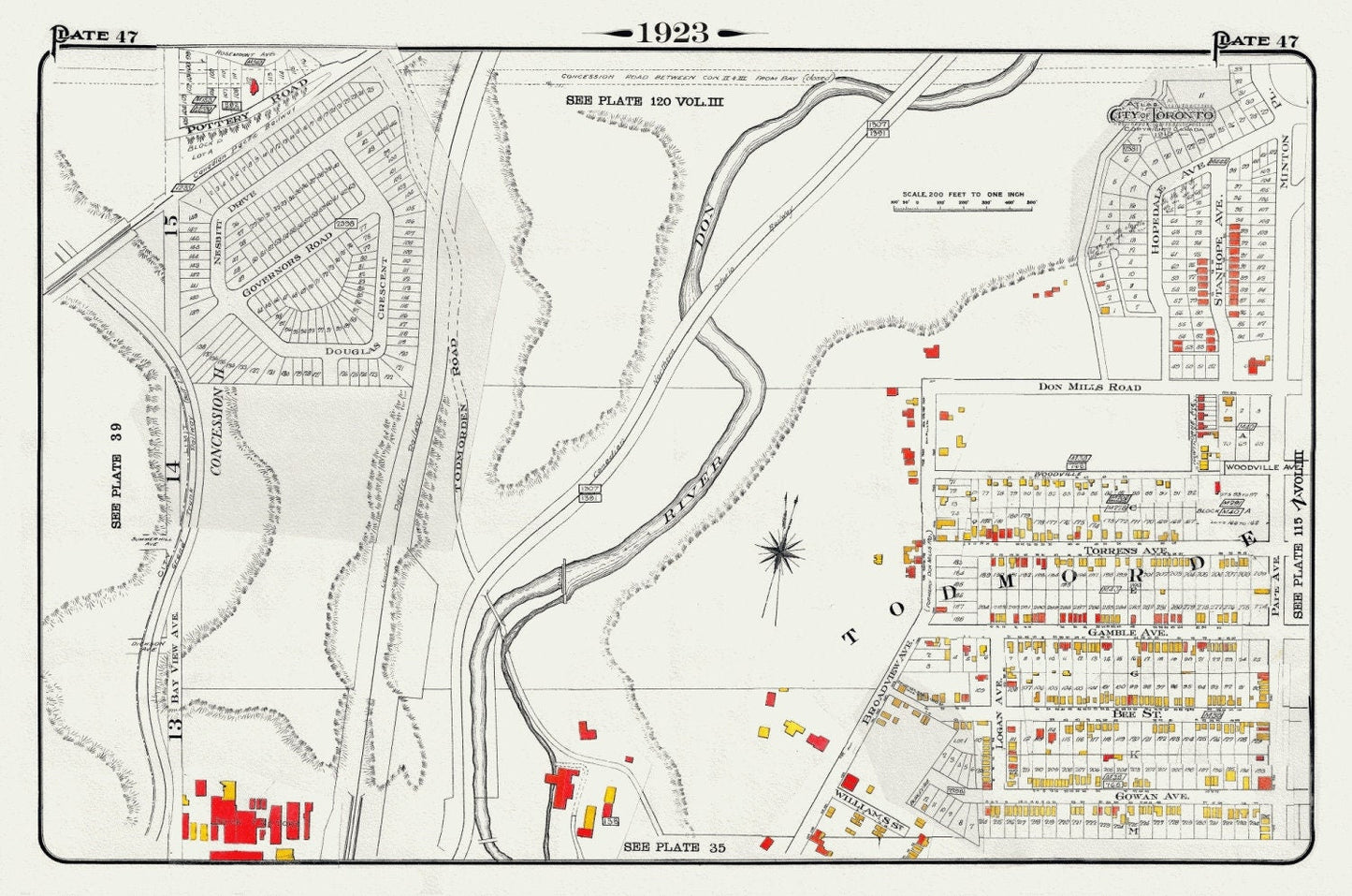Plate 47, Toronto East York, Todmorden, 1923, Map on heavy cotton canvas, 18x27in. approx. - The Map Chest
