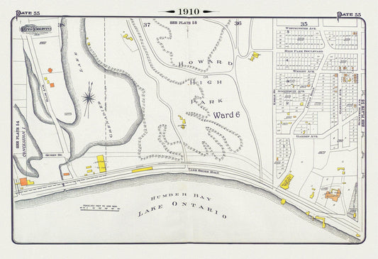 Plate 55, Toronto West, High Park South, 1910, map on heavy cotton canvas, 20 x 30" approx. - The Map Chest