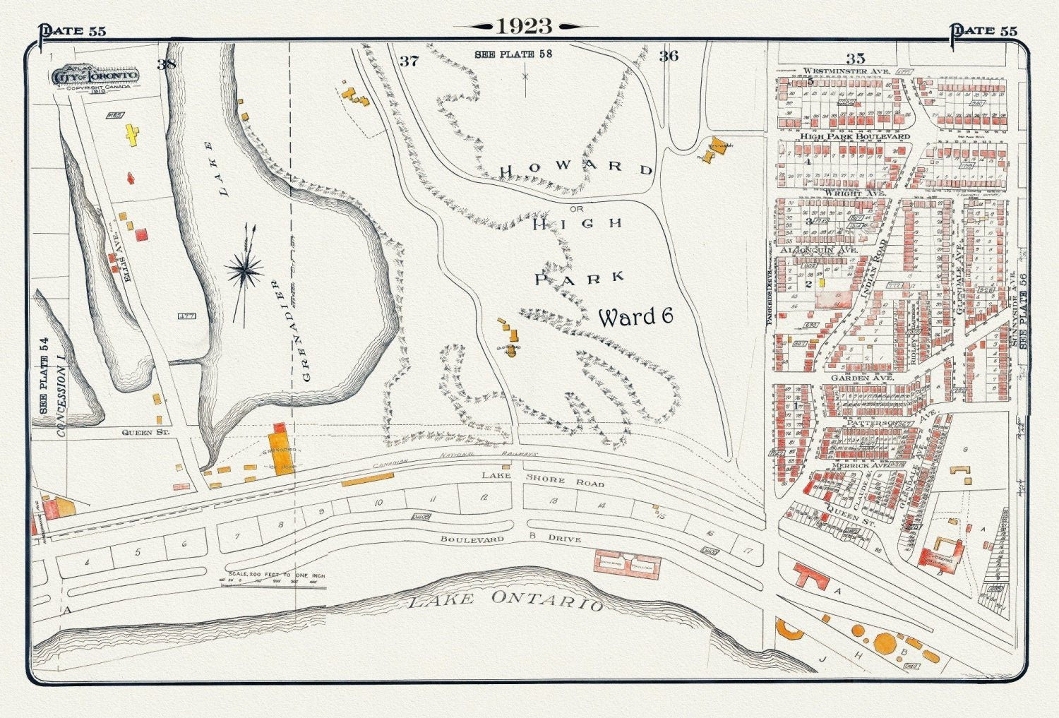 Plate 55, Toronto West, Southern High Park Area, 1923, Map on heavy cotton canvas, 18x27in. approx. - The Map Chest
