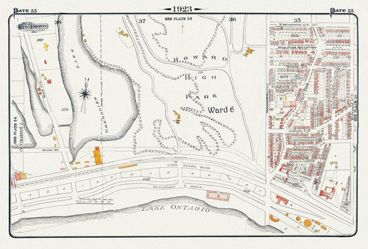 Plate 55, Toronto West, Southern High Park Area, 1923, Map on heavy cotton canvas, 18x27in. approx. - The Map Chest