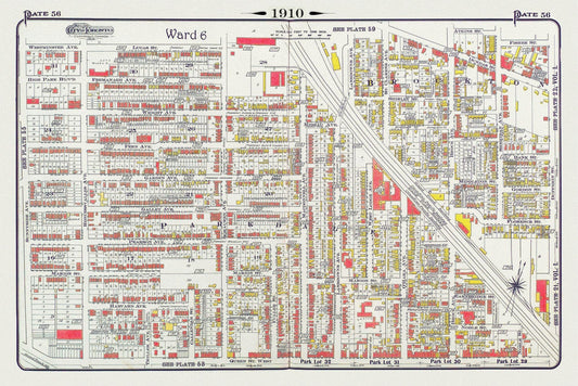 Plate 56, Toronto West, High Park East, Parkdale & Brockton, 1910 , map on heavy cotton canvas, 20 x 30" approx. - The Map Chest
