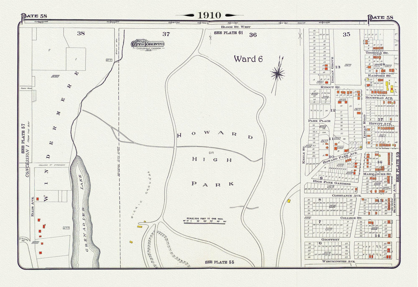 Plate 58, Toronto West, High Park, 1910 , map on heavy cotton canvas, 20 x 30" approx. - The Map Chest