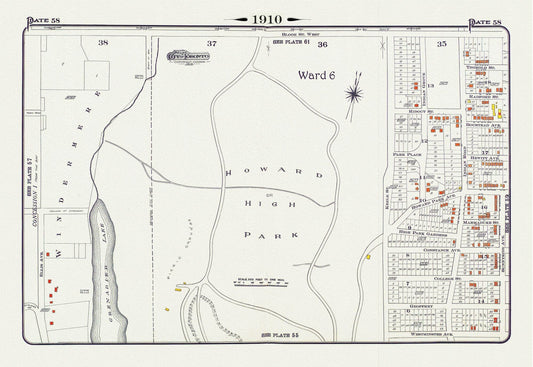 Plate 58, Toronto West, High Park, 1910 , map on heavy cotton canvas, 20 x 30" approx. - The Map Chest