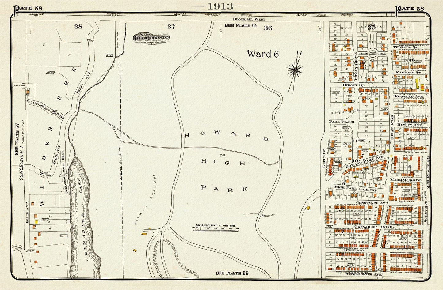 Plate 58, Toronto West, High Park, 1913, map on heavy cotton canvas, 20 x 30" approx. - The Map Chest