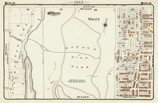 Plate 58, Toronto West, High Park, 1913, map on heavy cotton canvas, 20 x 30" approx. - The Map Chest