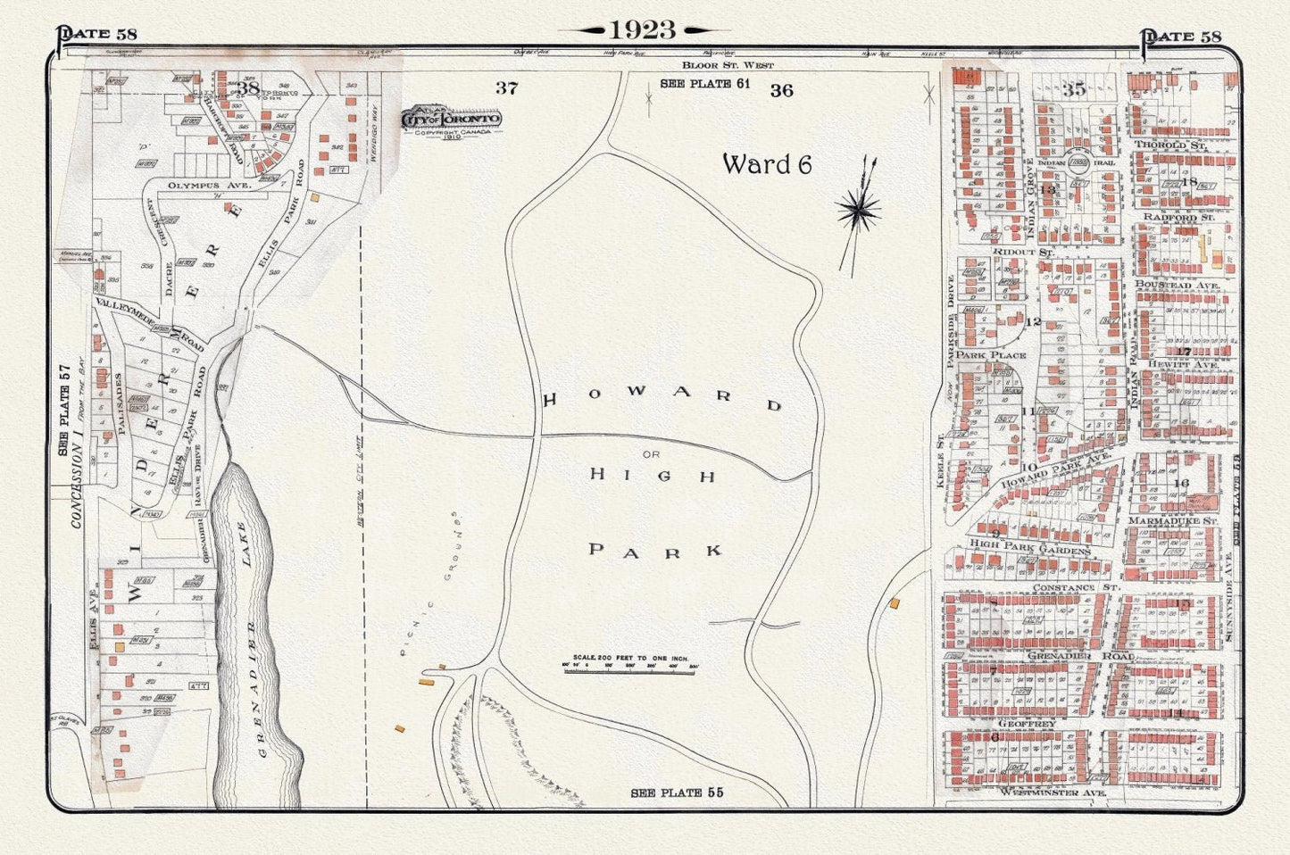 Plate 58, Toronto West, High Park Central, 1923, Map on heavy cotton canvas, 18x27in. approx. - The Map Chest