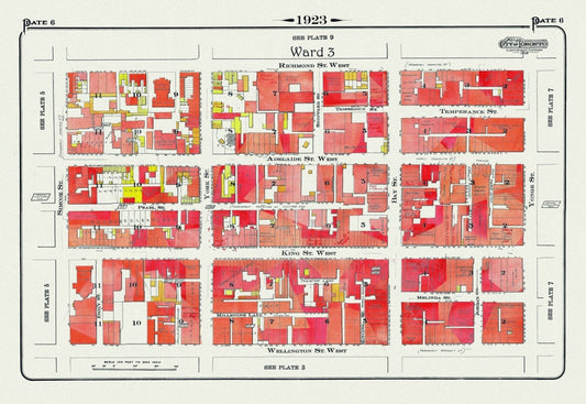Plate 6, Toronto Downtown West, King & York Streets, 1923, Map on heavy cotton canvas,18x27in. approx. - The Map Chest
