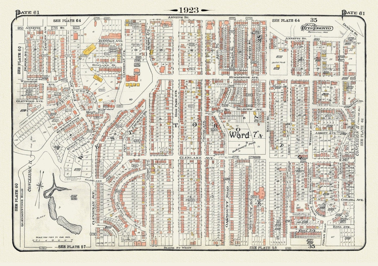 Plate 61, Toronto West, High Park North, 1923, Map on heavy cotton canvas, 18x27in. approx. - The Map Chest