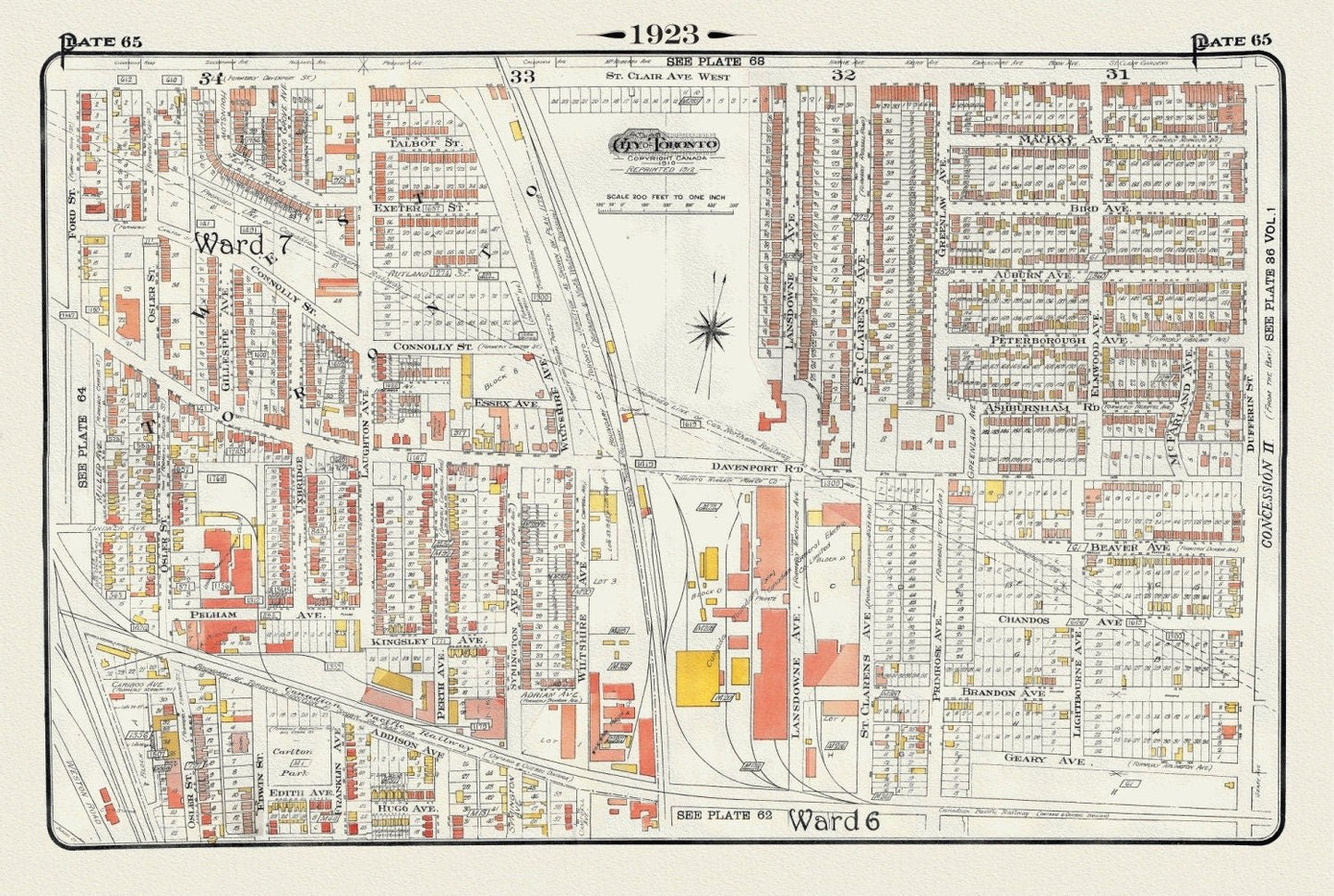 Plate 65, Toronto West, Junction Triangle & Brockton North, 1923, Map on heavy cotton canvas, 18x27in. approx. - The Map Chest