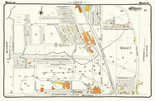 Plate 67, Toronto West, Weston Road north of St.Clair, 1913, map on heavy cotton canvas, 20 x 30" or 50 x 75cm. approx. - The Map Chest