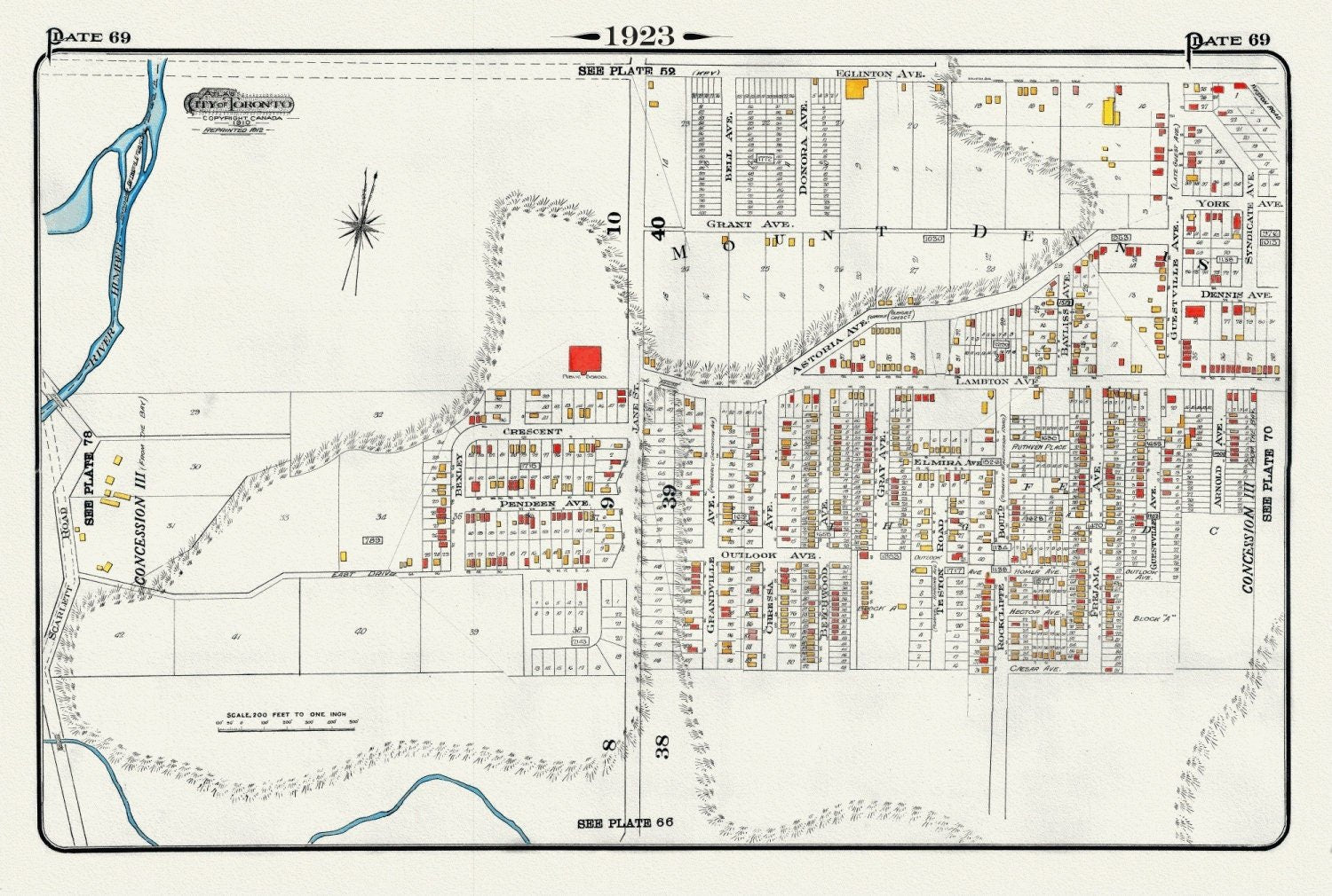 Plate 69, Toronto West, Mount Dennis, Eglinton & Jane, 1923, Map on heavy cotton canvas, 18x27in. approx. - The Map Chest