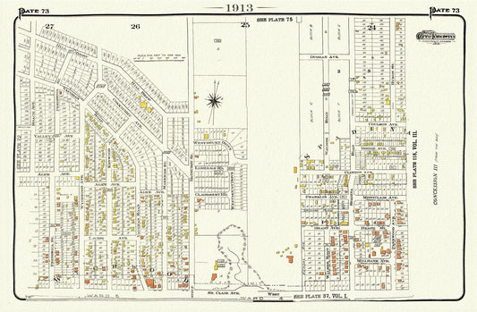 Plate 73, Toronto West, St. Clair & Vaughan Rd., 1913, map on heavy cotton canvas, 20 x 30" or 50 x 75cm. approx. - The Map Chest