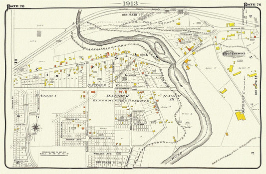 Plate 76, Toronto West, Etobicoke, Kingsway, Lambton, 1913, map on heavy cotton canvas, 20 x 30" or 50 x 75cm. approx. - The Map Chest