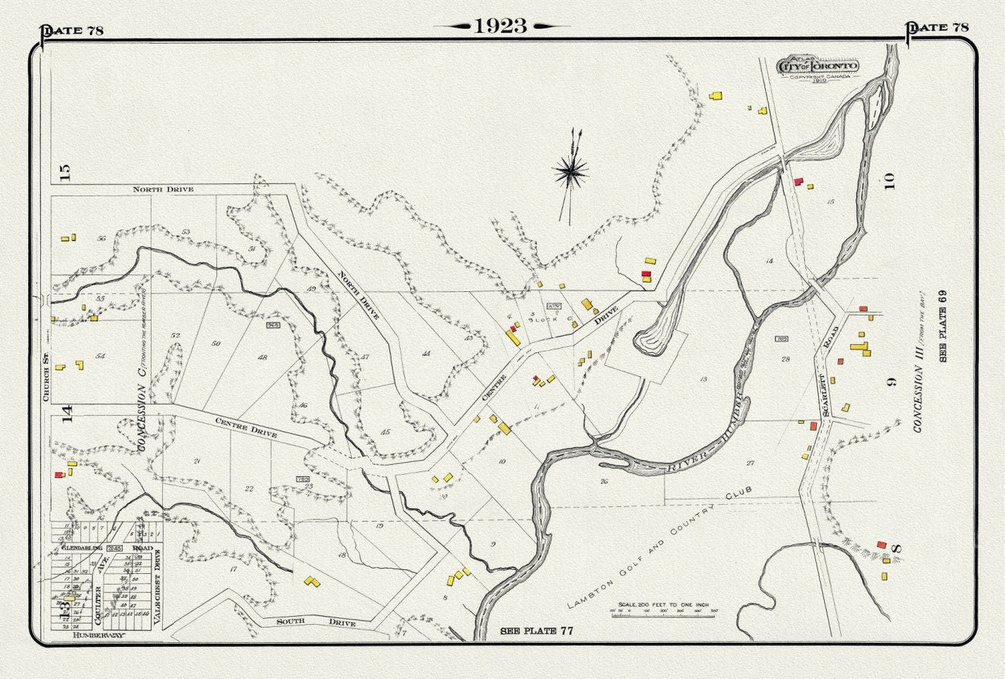 Plate 78, Toronto, North & West, Etobicoke, Edenbridge Drive. 1923, Map on heavy cotton canvas, 18x27in. approx. - The Map Chest