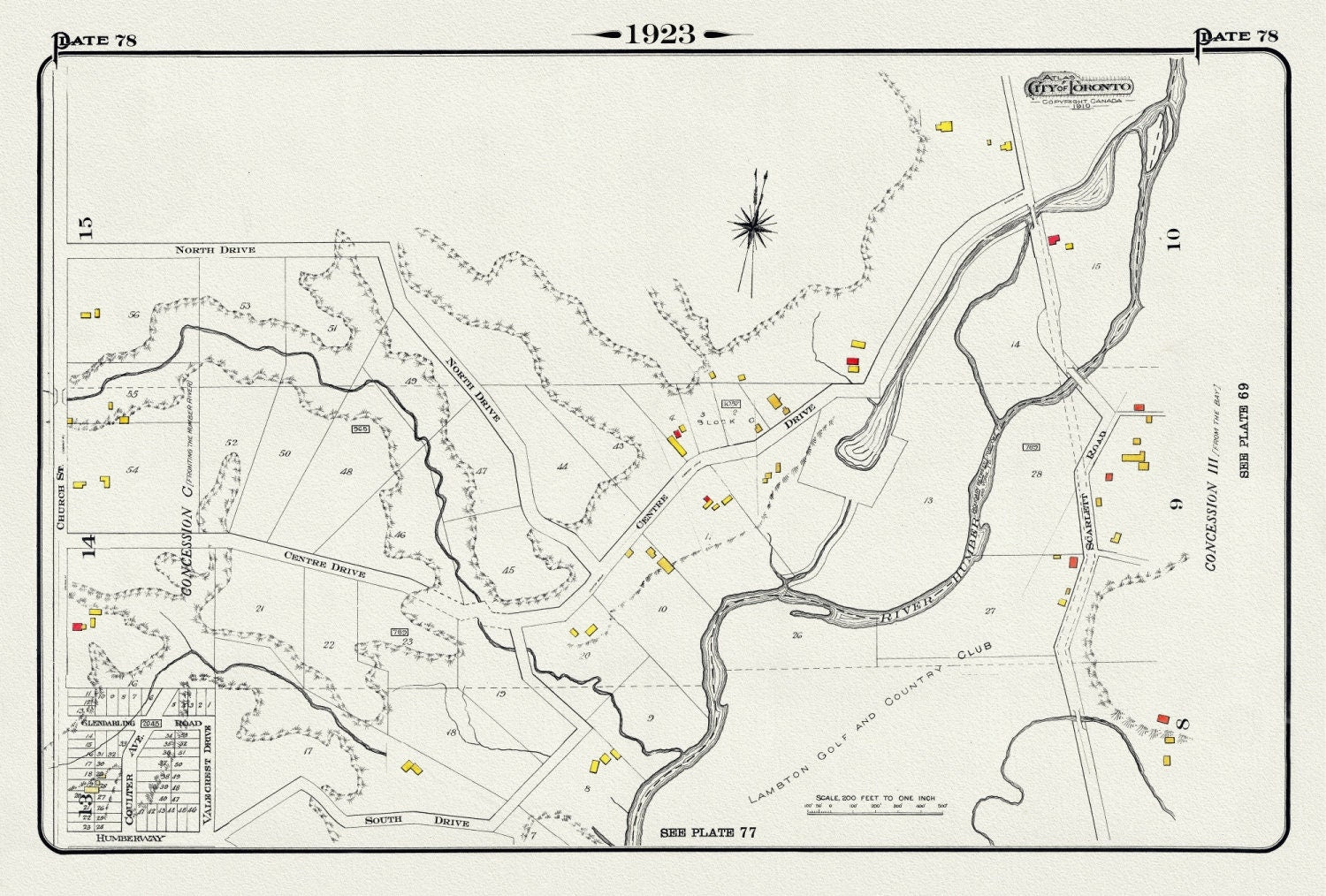 Plate 78, Toronto, North & West, Etobicoke, Edenbridge Drive. 1923, Map on heavy cotton canvas, 18x27in. approx. - The Map Chest