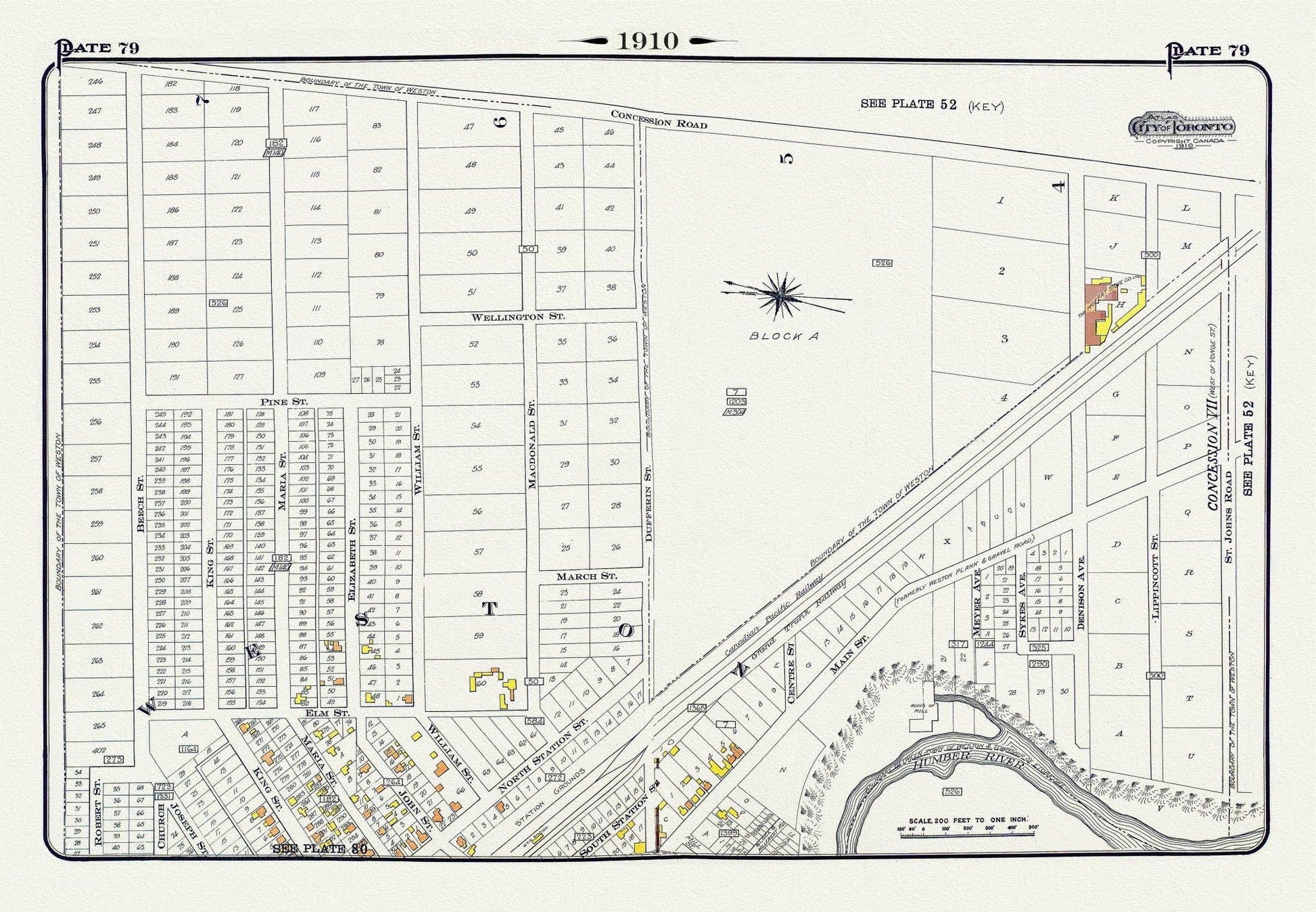 Plate 79, Toronto North West, Weston, 1910 , map on heavy cotton canvas, 20 x 30" approx. - The Map Chest