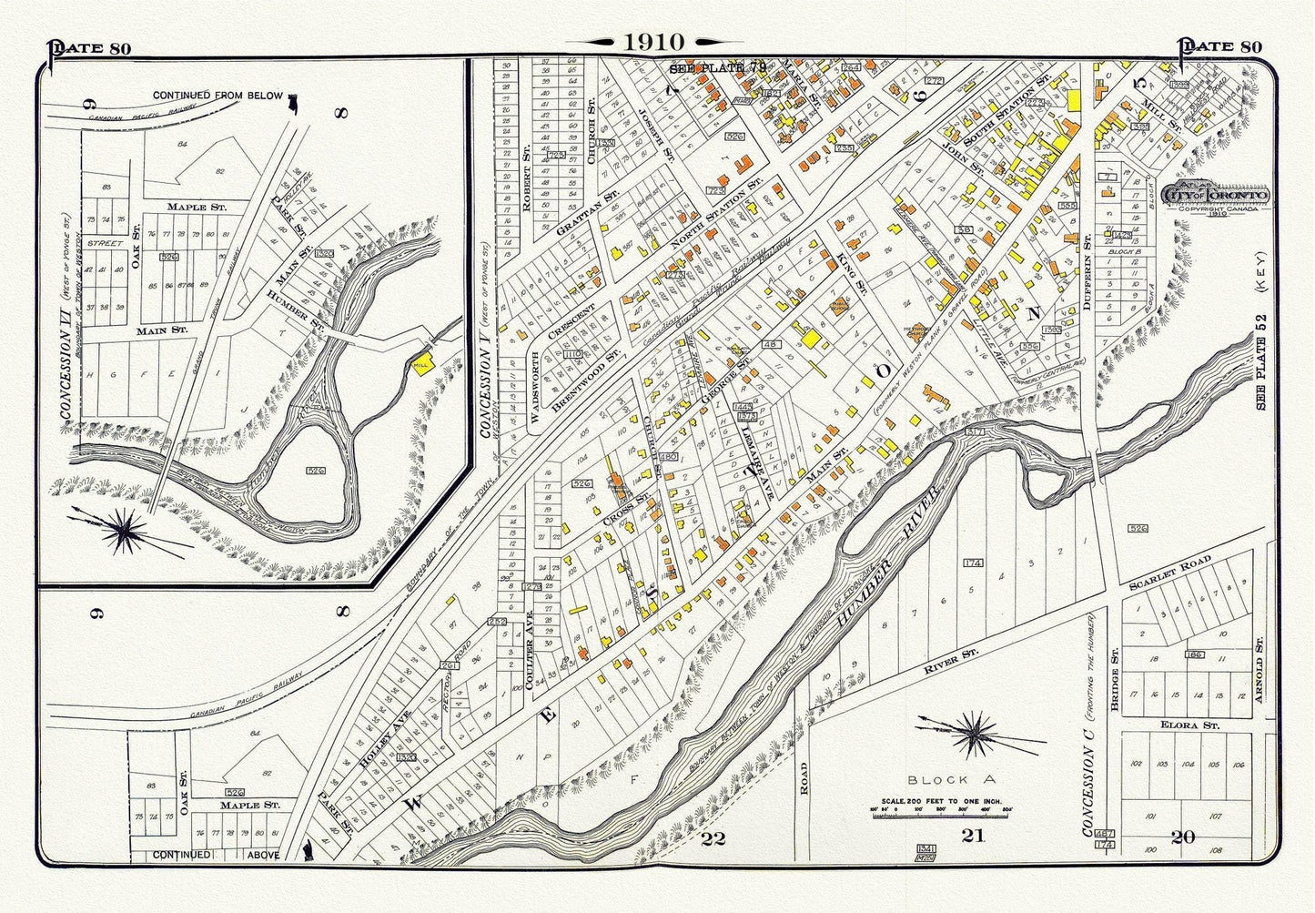 Plate 80, Toronto North and West, Weston, 1910, map on heavy cotton canvas, 20 x 30" approx. - The Map Chest