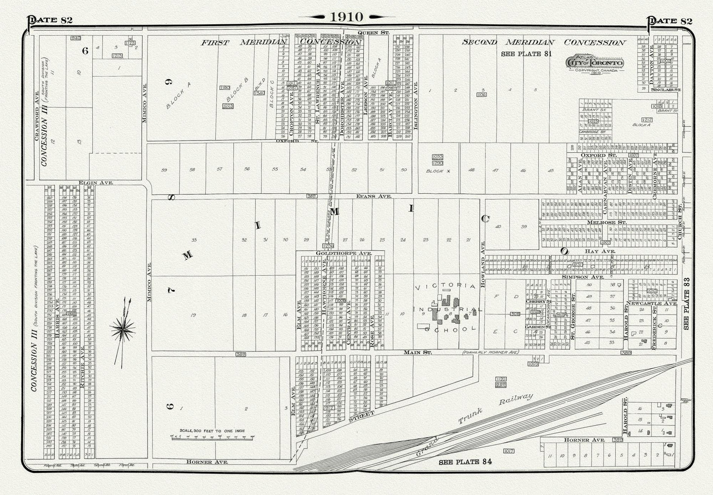 Plate 82, Toronto West, Mimico, 1910 , map on heavy cotton canvas, 20 x 30" approx. - The Map Chest