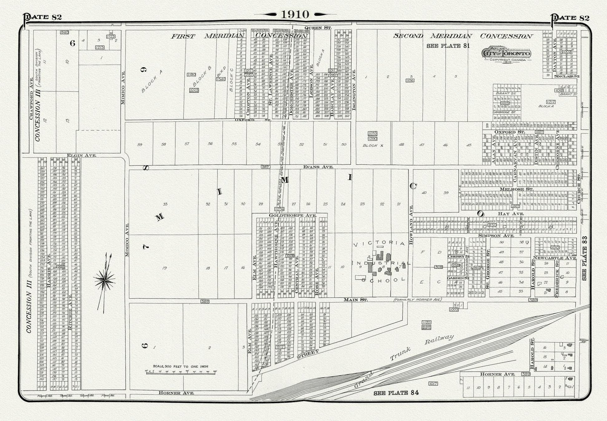 Plate 82, Toronto West, Mimico, 1910 , map on heavy cotton canvas, 20 x 30" approx. - The Map Chest