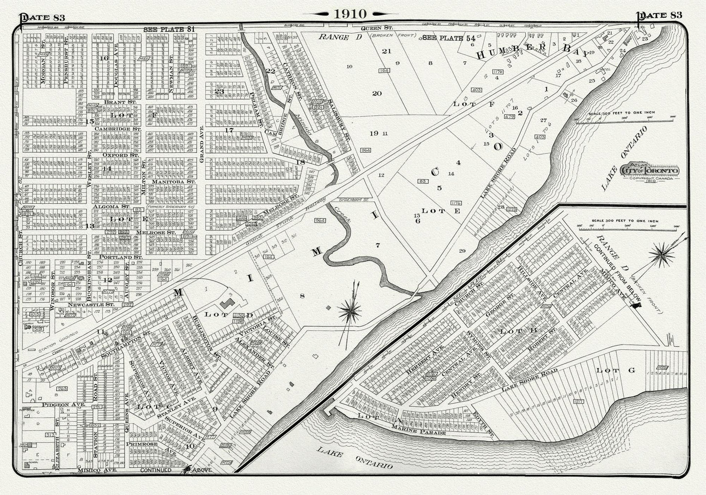 Plate 83, Toronto West, Mimico & Humber Bay, 1910, map on heavy cotton canvas, 20 x 30" approx. - The Map Chest