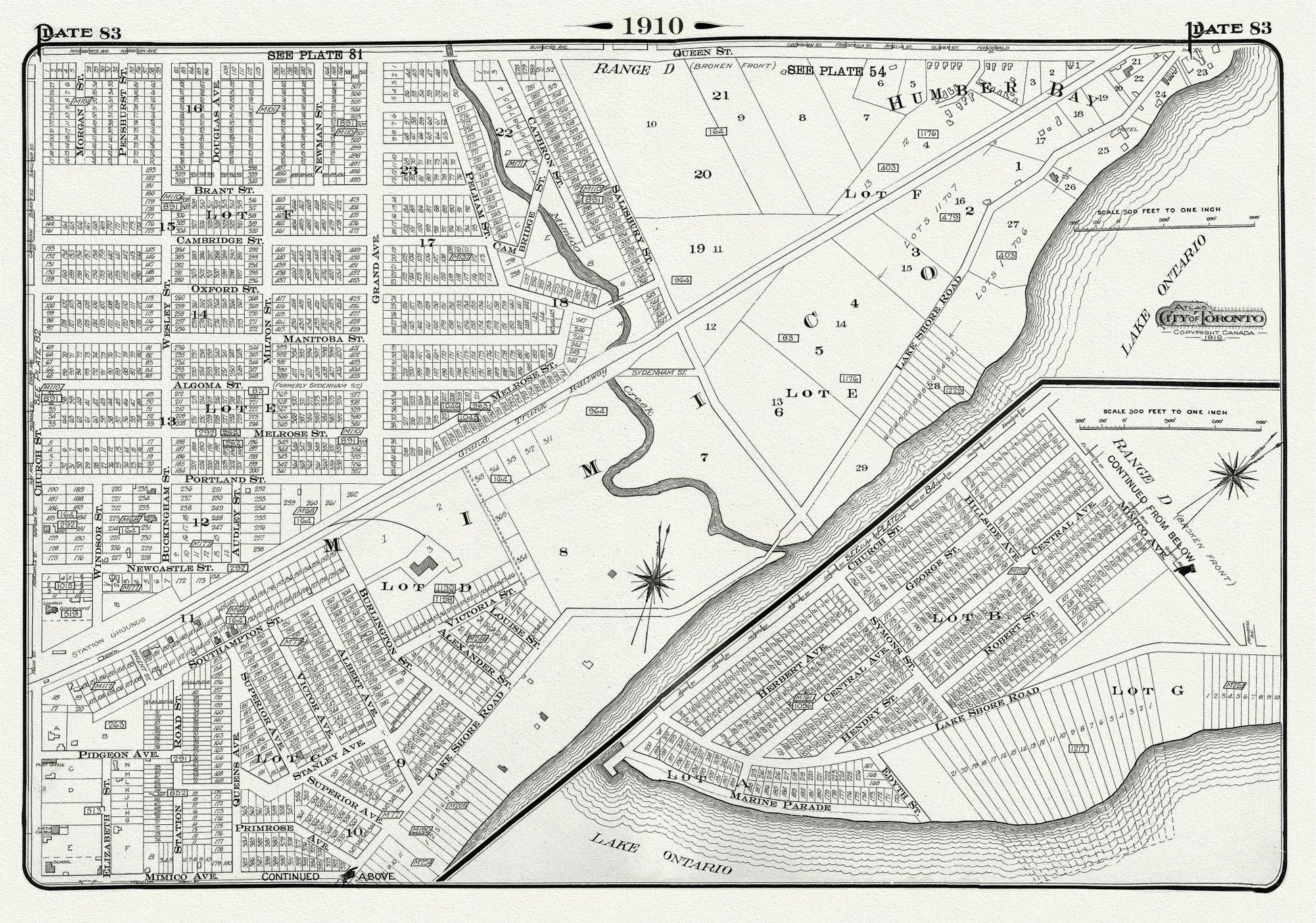 Plate 83, Toronto West, Mimico & Humber Bay, 1910, map on heavy cotton canvas, 20 x 30" approx. - The Map Chest