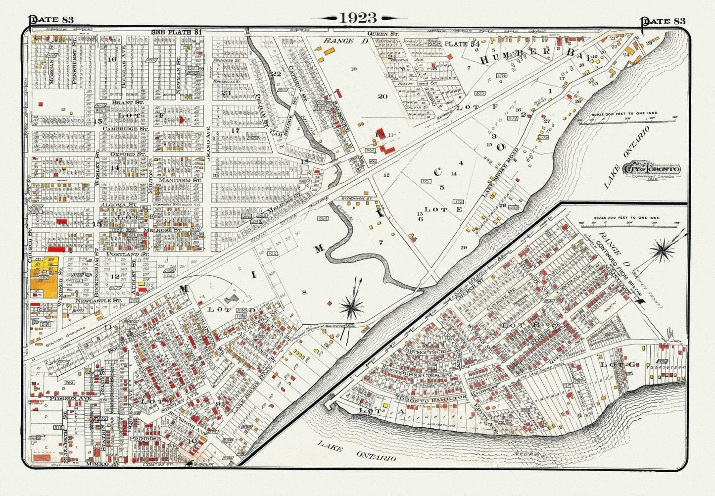 Plate 83, Toronto West, Mimico & Humber Bay, 1923, Map on heavy cotton canvas, 18x27in. approx. - The Map Chest