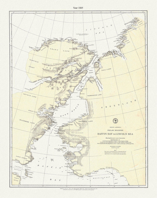 Polar Regions, Baffin Bay to Lincoln Sea, 1885, map on durable cotton canvas, 50 x 70 cm, 20 x 25" approx. - The Map Chest