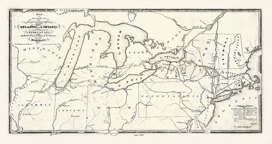 Price, Map showing the direct commercial route from the Atlantic via L. Ontario, to the province of Upper Canada, Mississippi, 1836, 18x27" - The Map Chest
