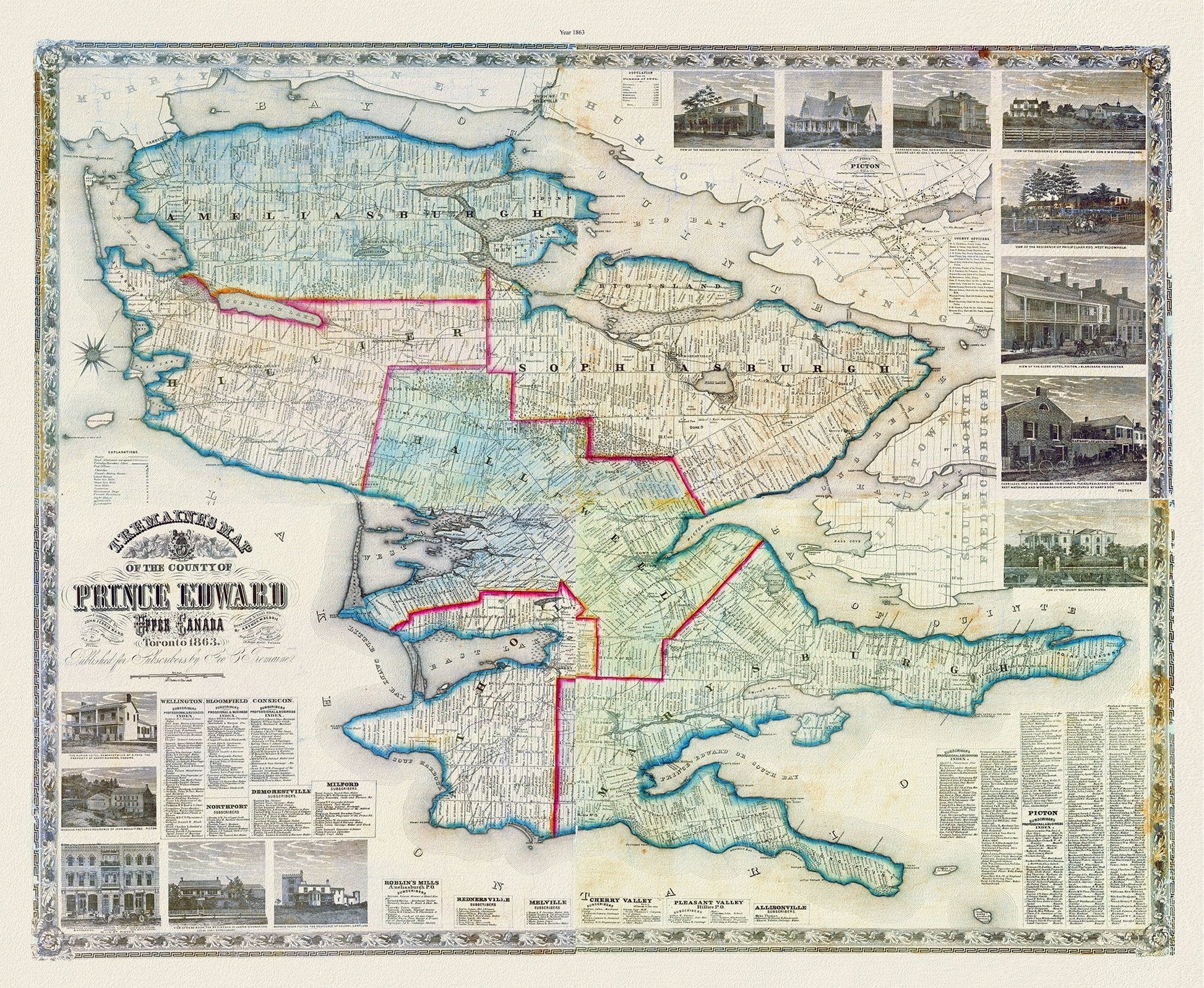 Prince Edward County, 1863, Tremaine auth., 1863, map on heavy cotton canvas, 50 x 70cm, 20 x 25" approx. - The Map Chest