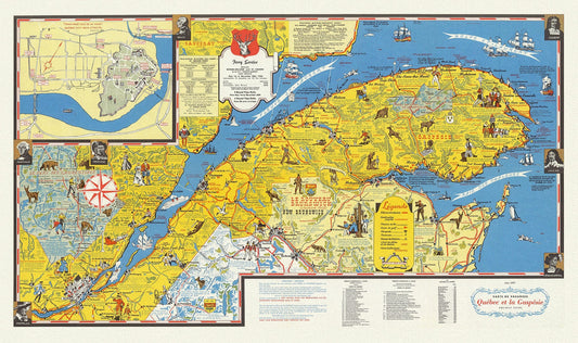 Quebec: Carte de vacanes, Quebec et la Gaspesie Holiday guide, 1959, map on heavy cotton canvas, 22x27" approx. - The Map Chest