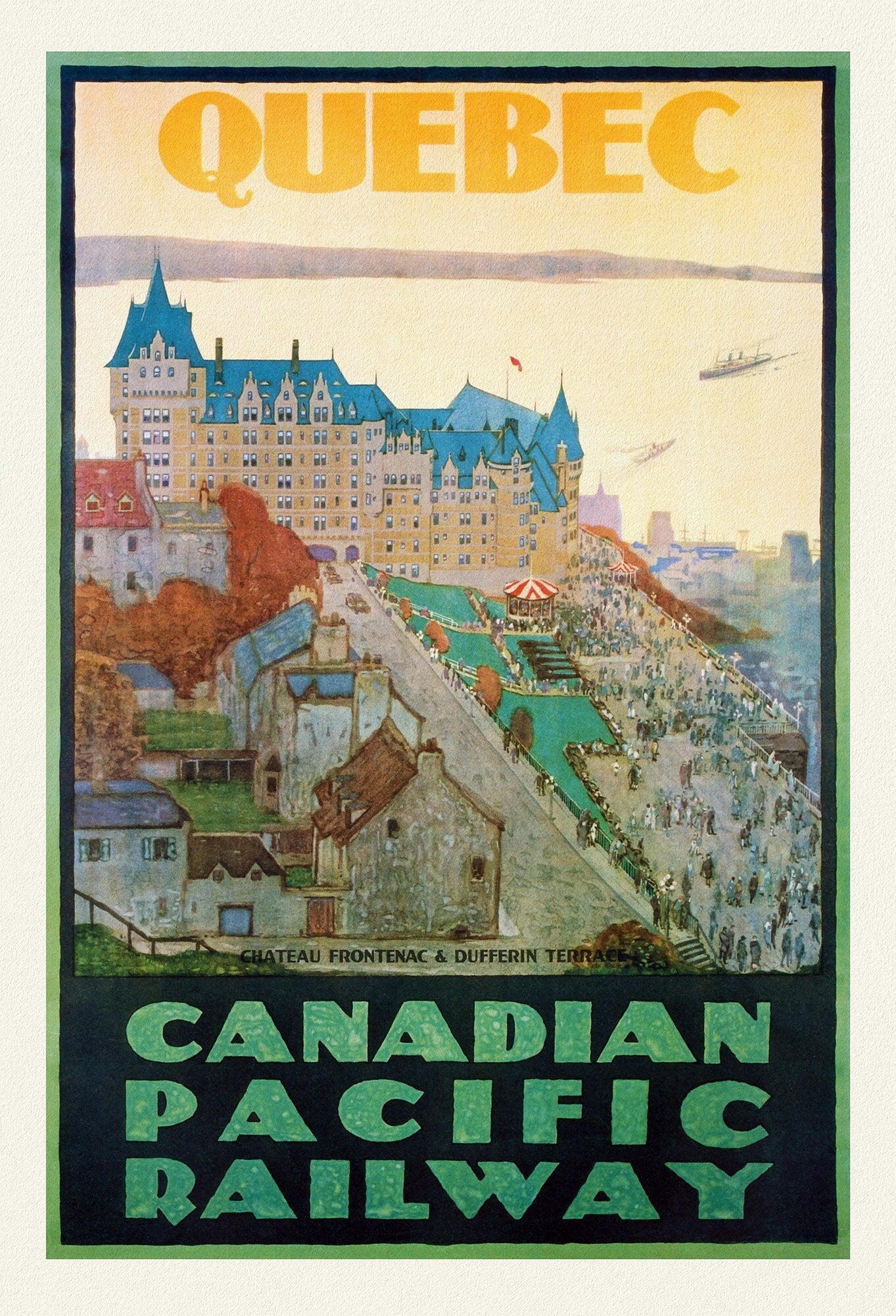 Quebec City, Canadian Pacific Railway , travel poster on heavy cotton canvas, 20x25" approx. - The Map Chest