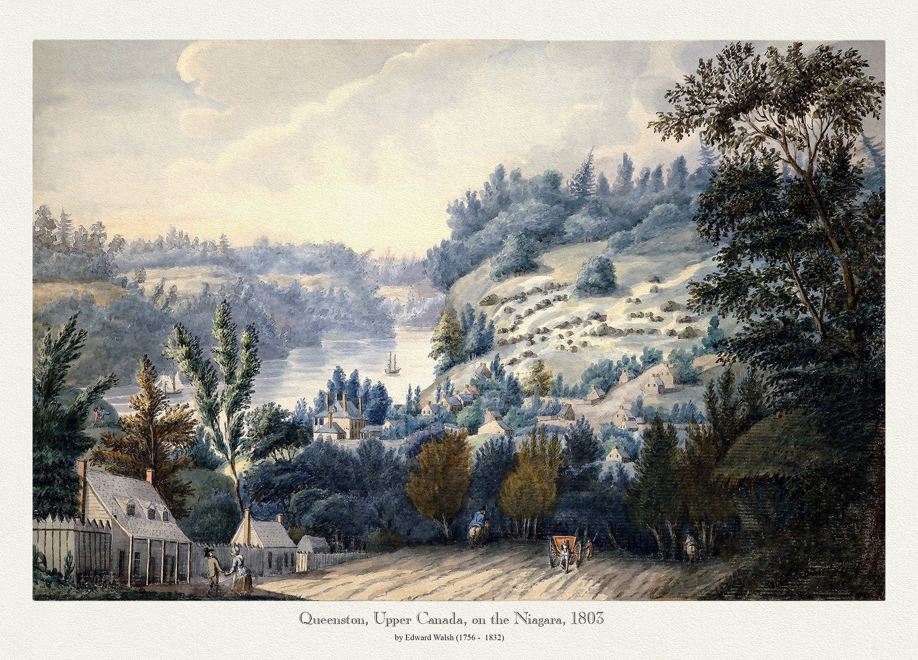 Queenston, Upper Canada on the Niagara, Walsh pinx.,1803, print on canvas, 50 x 70 cm, 20 x 25" approx. - The Map Chest