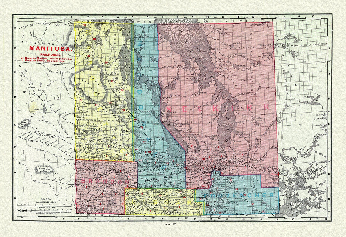 Rand McNally and Company, Manitobe ,1903 , map on durable cotton canvas, 50 x 70 cm, 20 x 25" approx. - The Map Chest