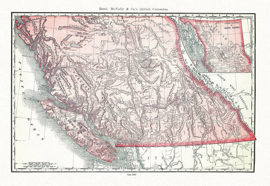 Rand, McNally & Co., British Columbia, 1892, map on heavy cotton canvas, 22x27" approx. - The Map Chest