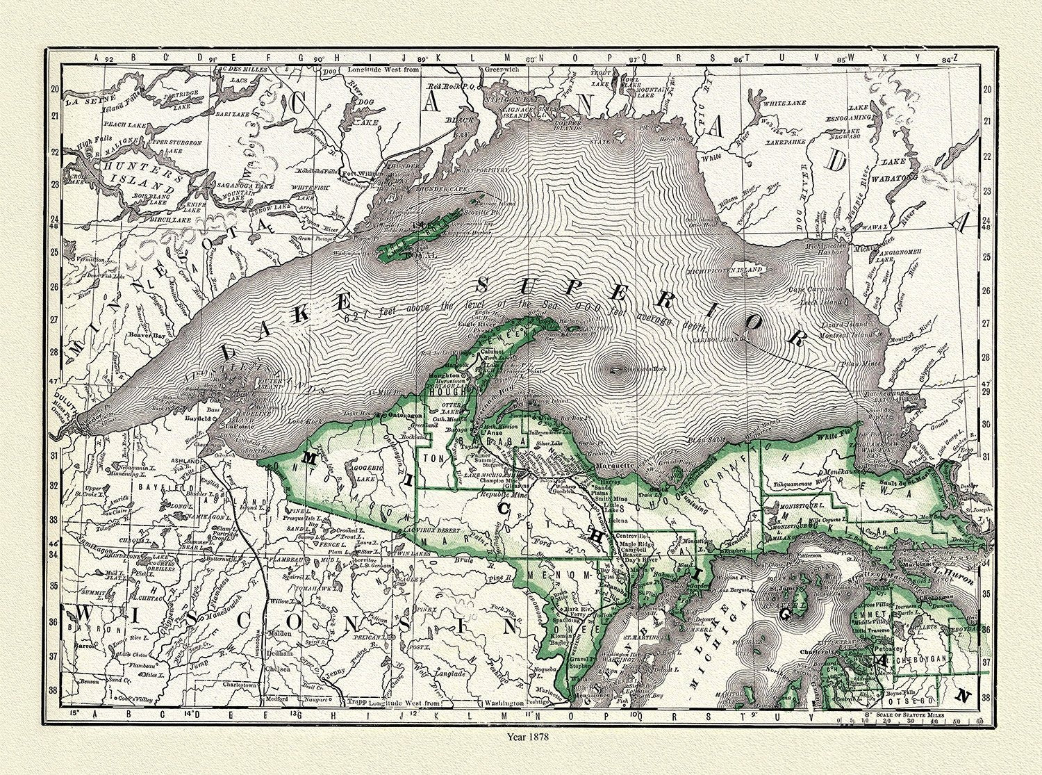 Rand, McNally & Co., Lake Superior and Northern Michigan, 1878, - The Map Chest