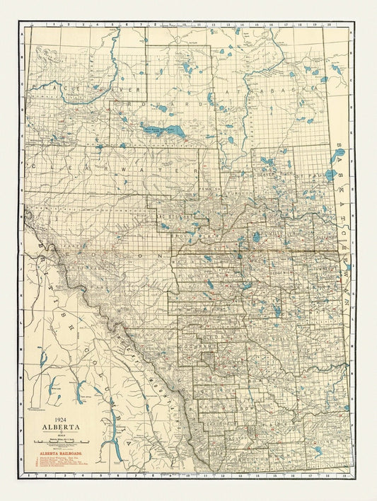 Rand McNally & Company, Commercial Atlas, Alberta, 1924 V. II , map on heavy cotton canvas, 22x27" approx. - The Map Chest