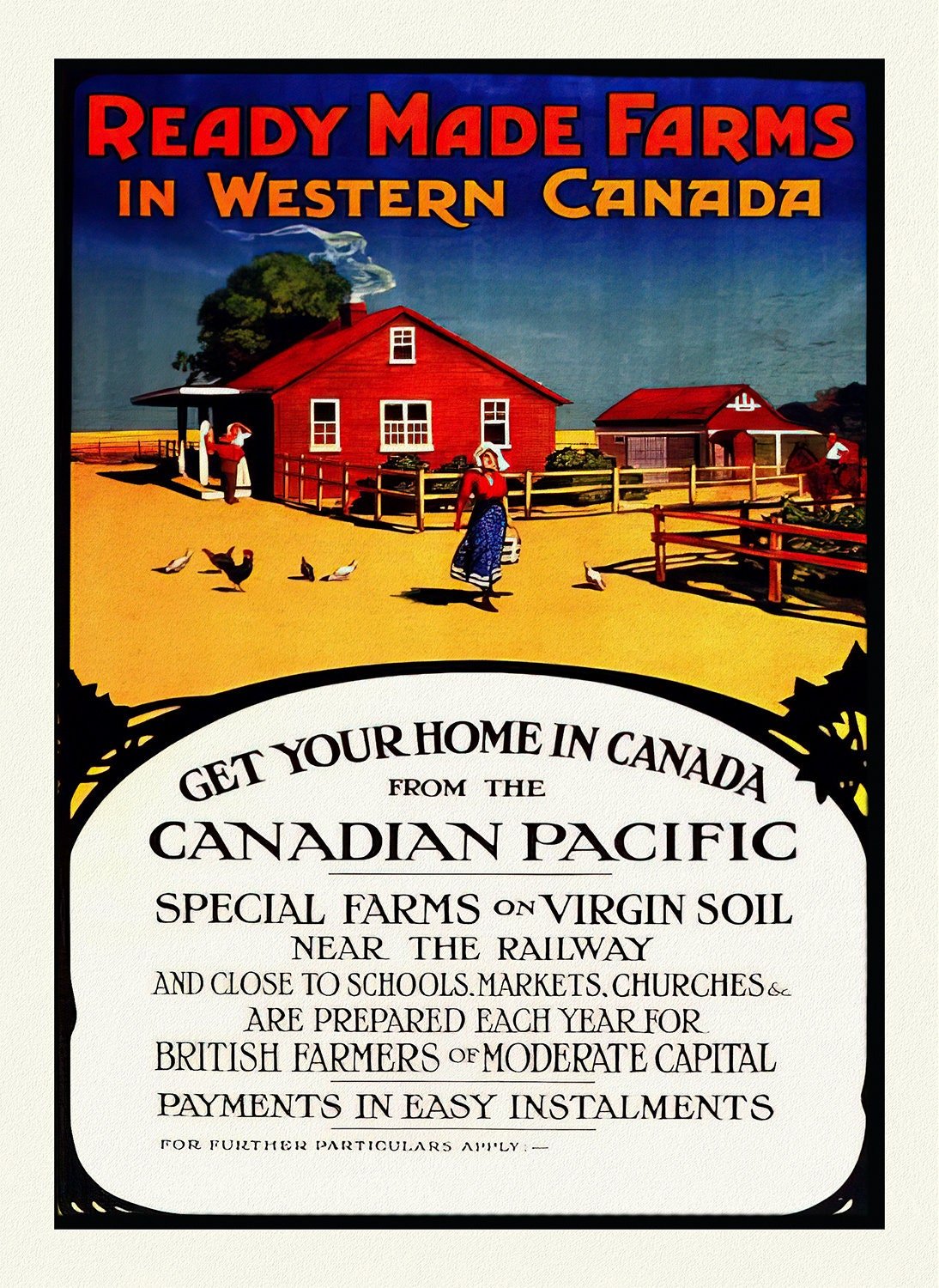 Ready Made Farms in Western Canada, travel poster reprinted on durable cotton canvas, 50 x 70 cm, 20 x 25" approx. - The Map Chest