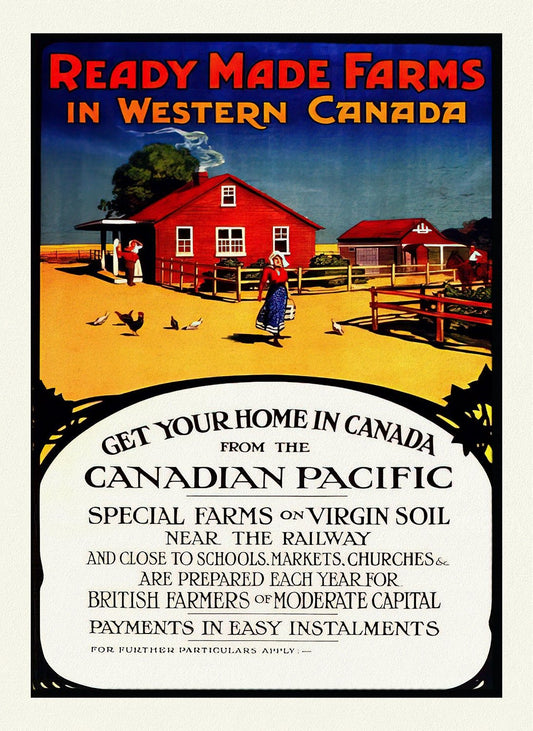 Ready Made Farms in Western Canada, travel poster reprinted on durable cotton canvas, 50 x 70 cm, 20 x 25" approx. - The Map Chest