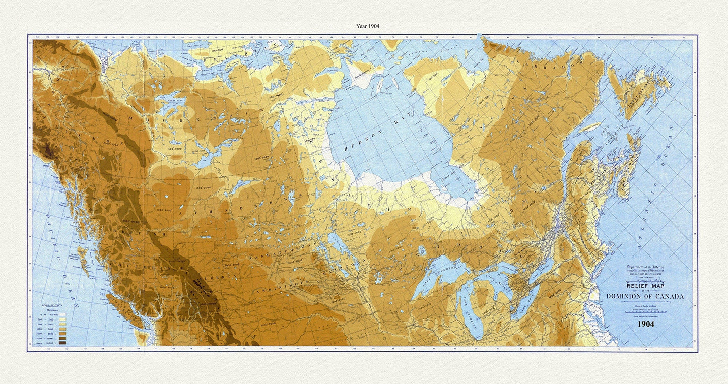 Relief map of the Dominion of Canada, 1904, White auth., map on durable cotton canvas, 50 x 70 cm, 20 x 25" approx. - The Map Chest