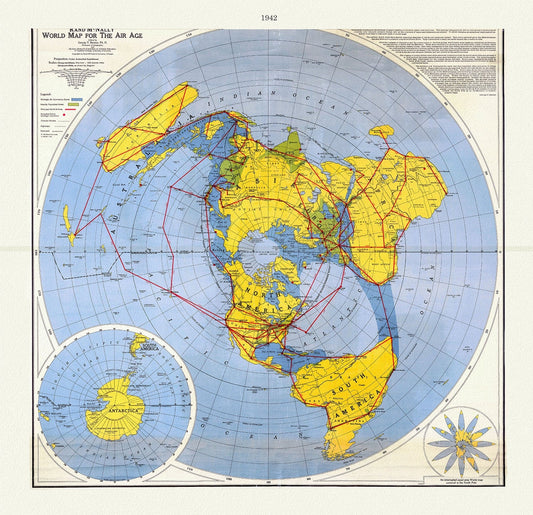 Renner, Northern Hemisphere - Polar View, 1942, Map printed on to heavy cotton canvas, 22x27in. approx. - The Map Chest