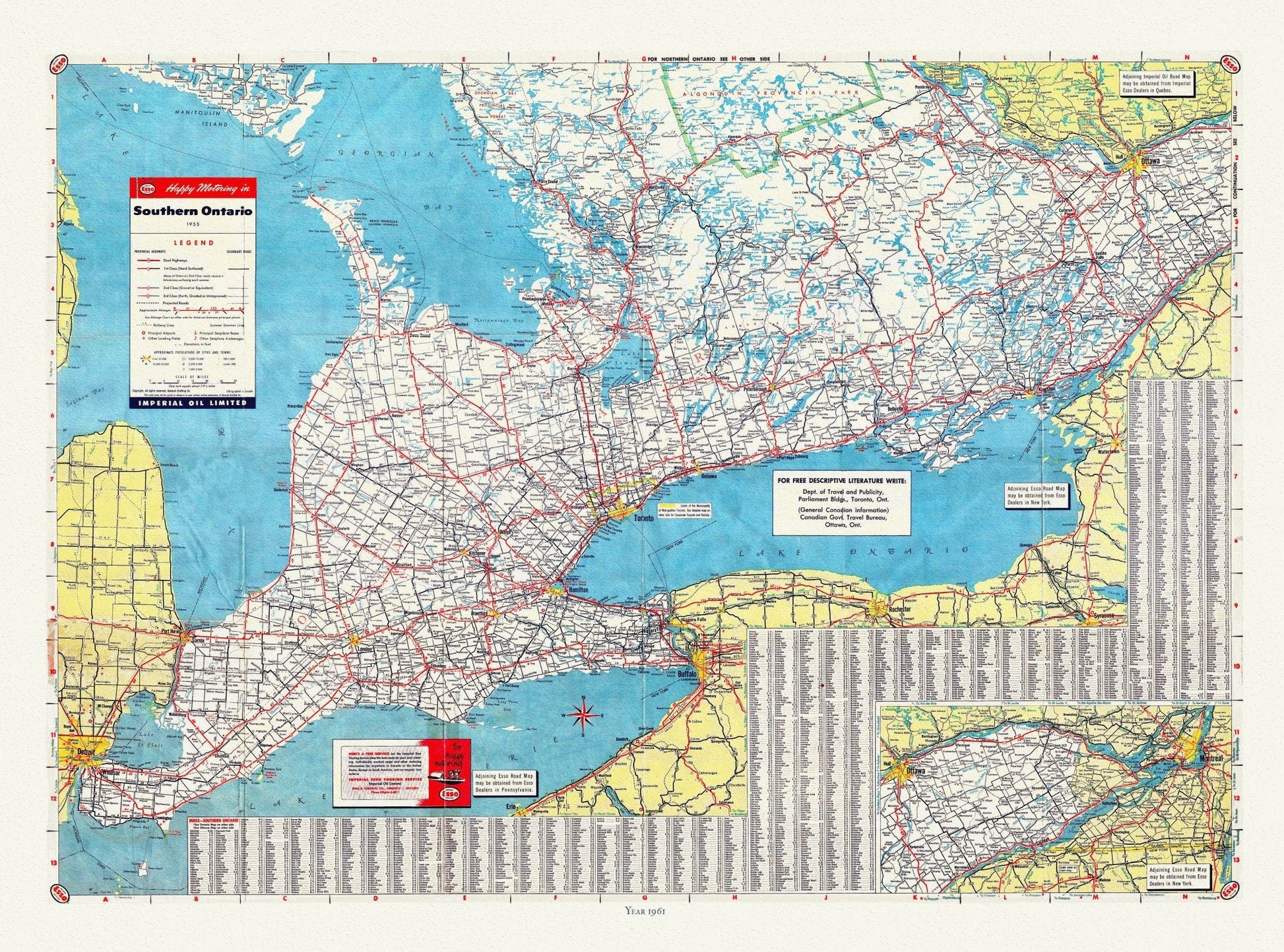 Road Map of Southern Ontario, 1955 , map on heavy cotton canvas, 22x27" approx. - The Map Chest