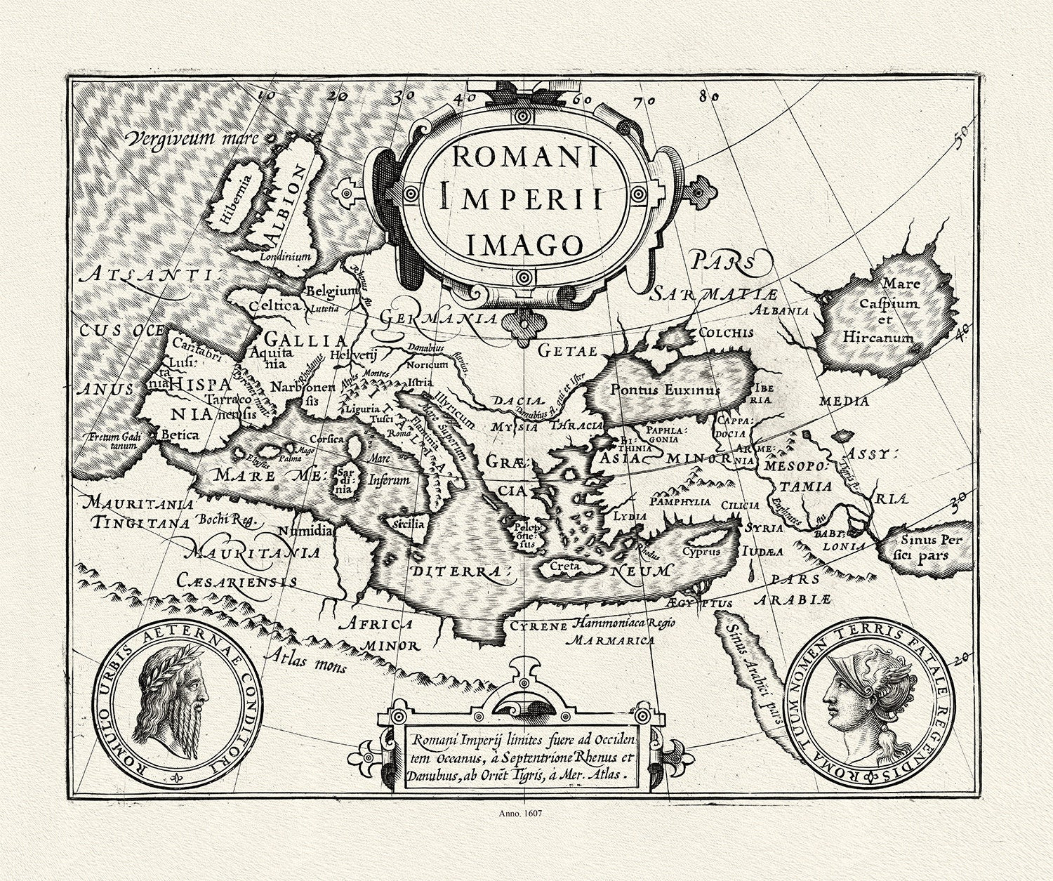 Romani Imperii Imago, 1607, (The Roman Empire), map on heavy cotton canvas, 22x27" approx. - The Map Chest