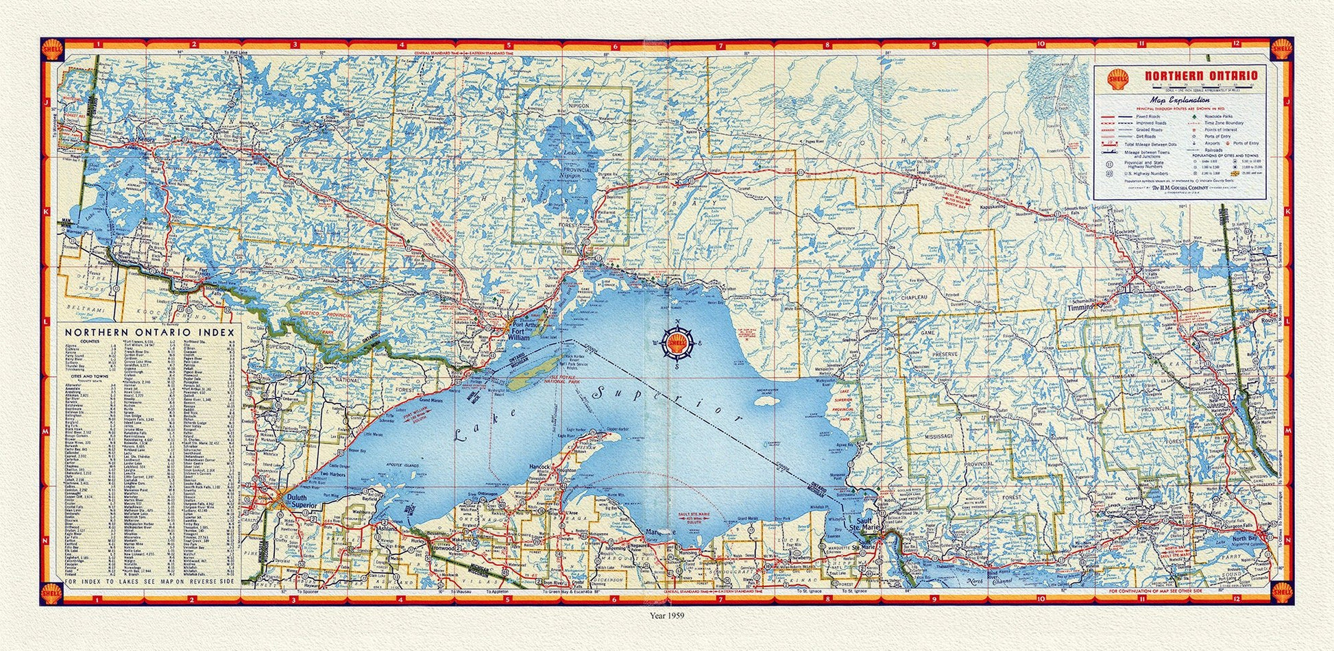 Shell Oil of Canada, Northern Ontario, 1959, Map on canvas, 16 x 27" approx. - The Map Chest