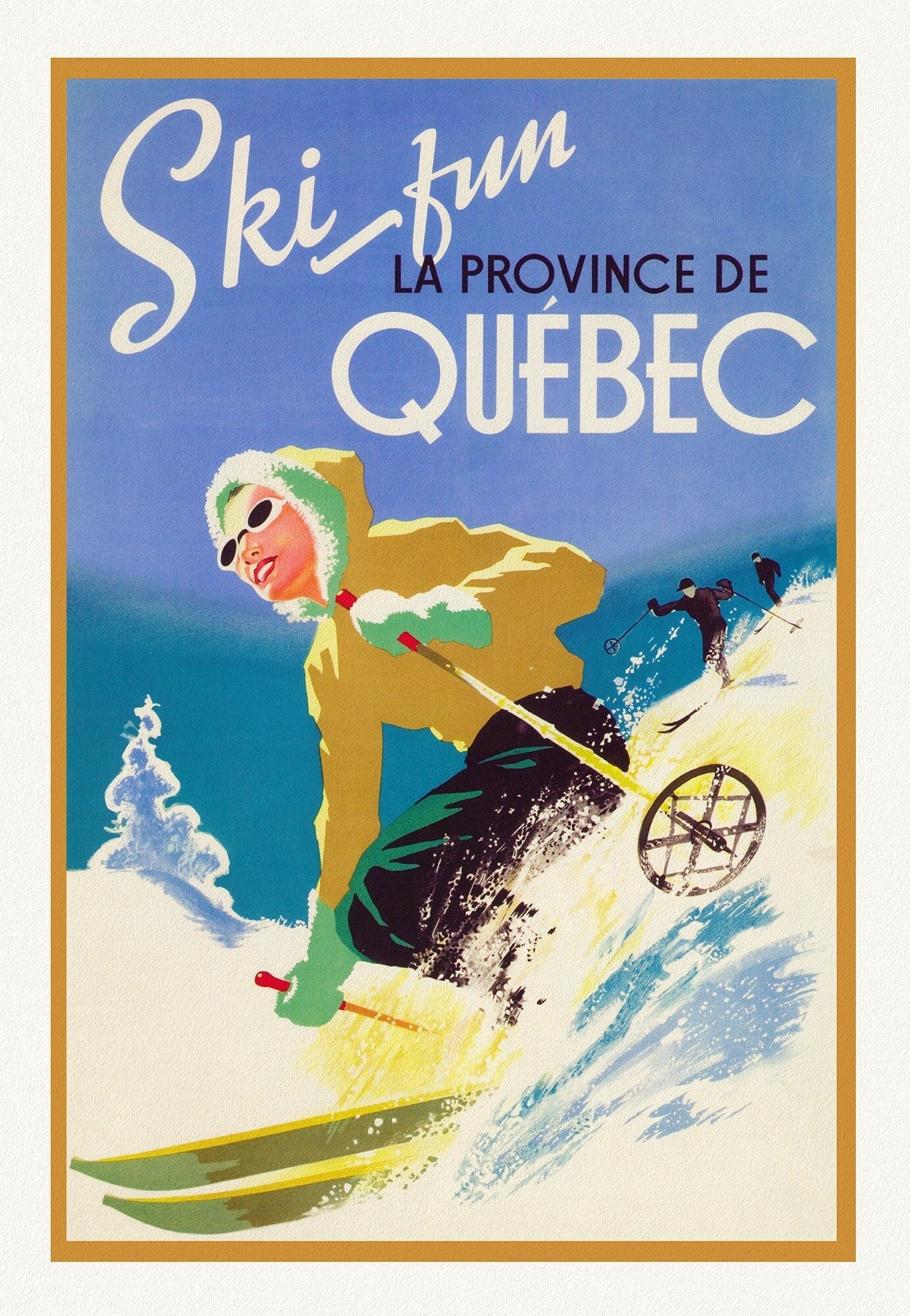 Ski Quebec , travel poster on heavy cotton canvas, 20x25" approx. - The Map Chest