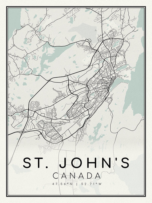 St Johns, Newfoundland, A Modern Map on heavy cotton canvas, 45 x 65 cm, 18 x 24" approx. - The Map Chest